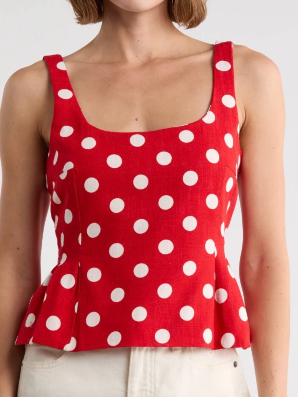 NWOT CeCe Red Polka Dot Peplum Scoop neck Top Size Medium